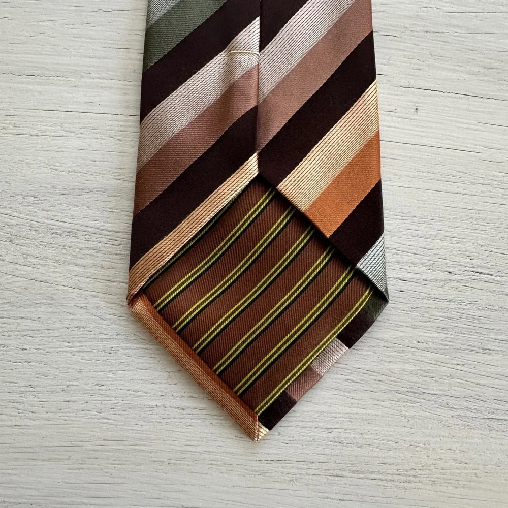 BCBG Attitude Men's Striped Silk Tie Brown Orange Green Beige Business OR Casual